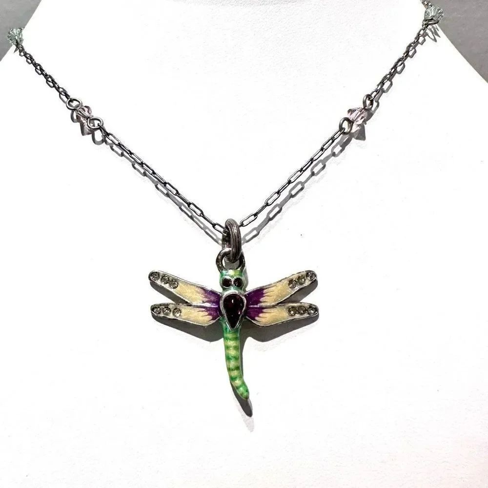 Brighton Enchanted Garden Enamel Dragonfly Pendant Necklace Silver-Multi
